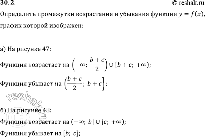 Изображение 30.2 Определите промежутки возрастания и убывания функции, график которой изображён на рисунке:а) рис. 47; б) рис....