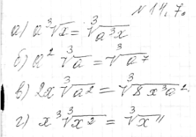 Изображение 14.7 а) a корень 3 степени x; б) a2 корень 3 степени a; в) 2x корень 3 степени a2; г) x3 корень 3 степени...