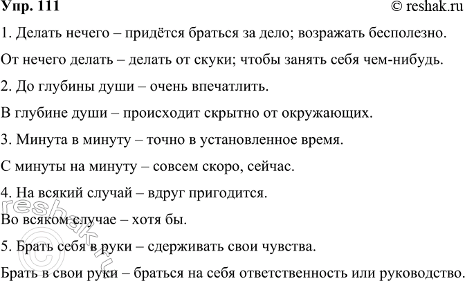 Изображение 111 Сравните фразеологизмы: в чём их различие? В каких ситуациях они употребляются, как характеризуют говорящего или того, о ком идёт речь?1. Делать нечего. — От...